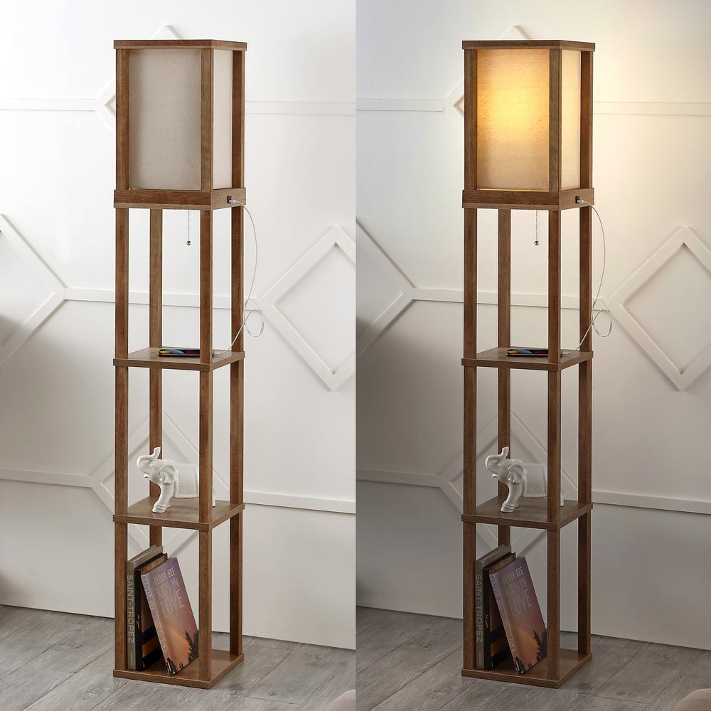 Etagere Rustic Bohemian Wooden LED Shelf Floor Lamp with Pull Chain. Picture 7