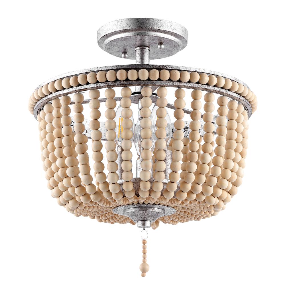 Allie Wood Beaded/Metal LED Flush Mount. Picture 1