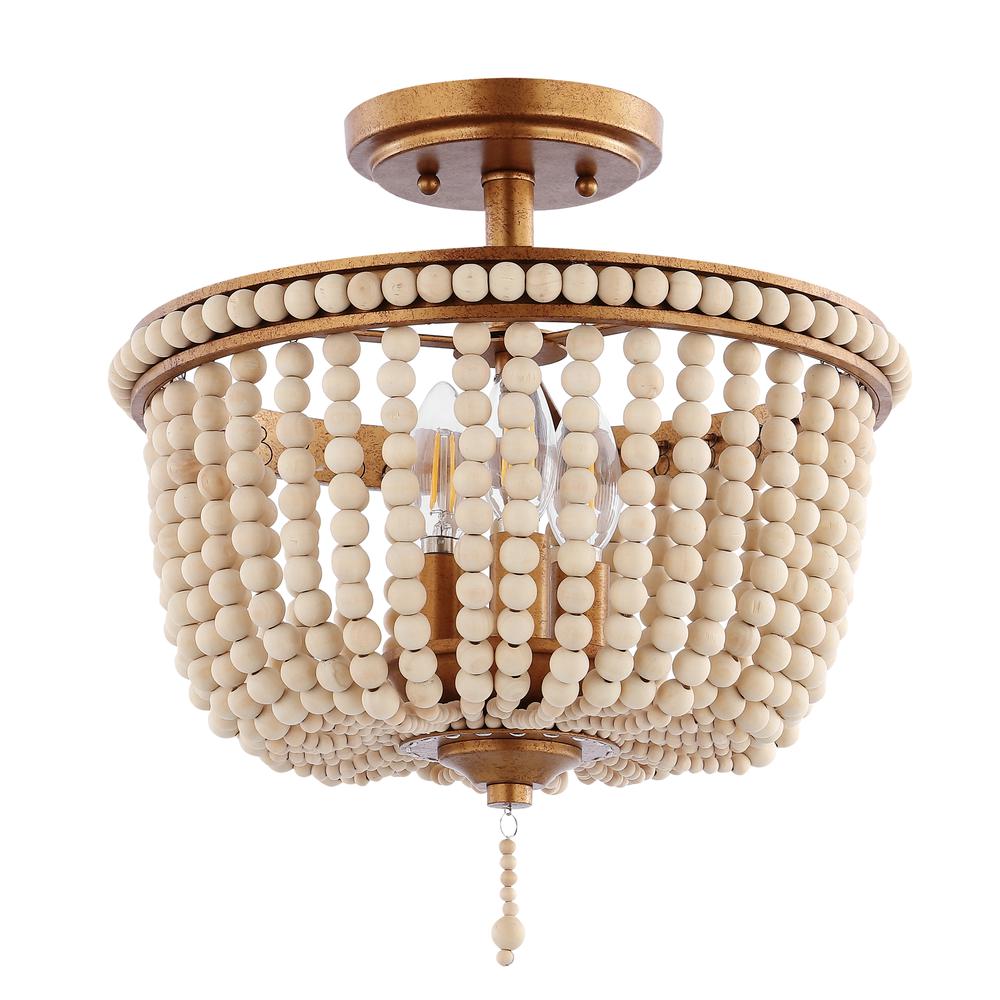 Allie Wood Beaded/Metal LED Flush Mount. Picture 1