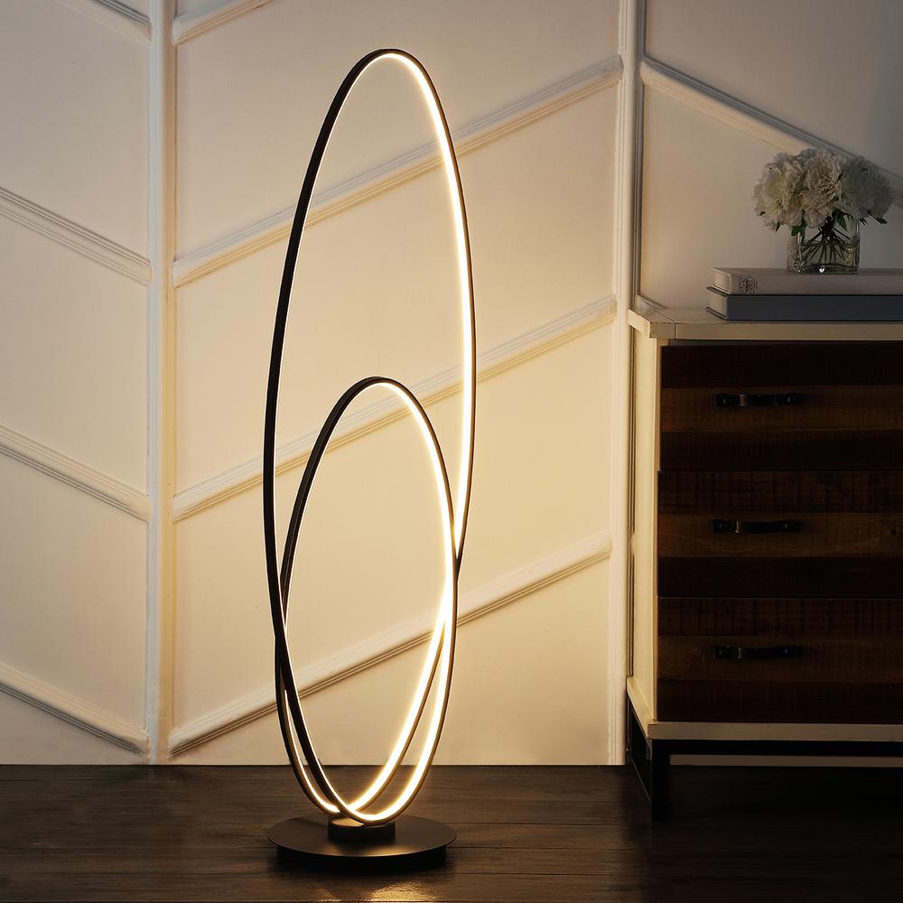 Looper 47" Metal Modern Contemporary Oval Dimmable Integrated LED Floor Lamp, Black. Picture 4