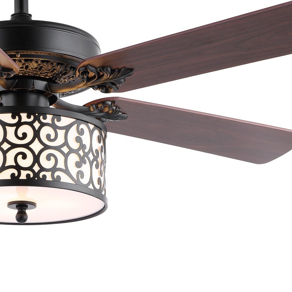 Paolo Farmhouse Industrial Iron Scroll Drum Shade Led Ceiling Fan With Remote. Picture 3