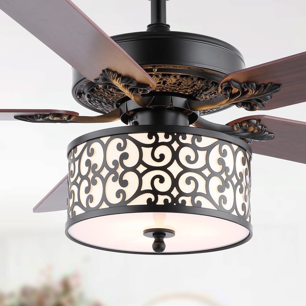 Paolo Farmhouse Industrial Iron Scroll Drum Shade Led Ceiling Fan With Remote. Picture 12