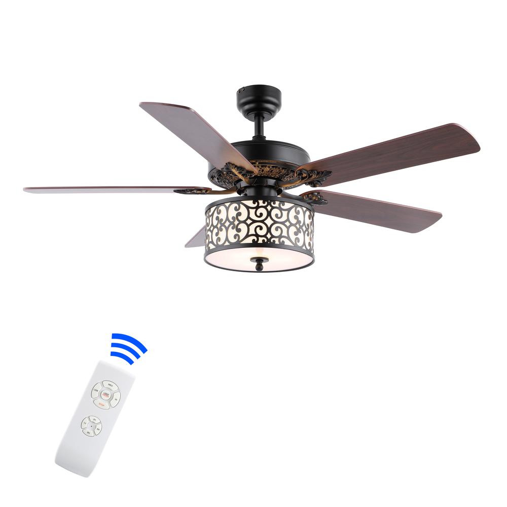 Paolo Farmhouse Industrial Iron Scroll Drum Shade Led Ceiling Fan With Remote. Picture 11