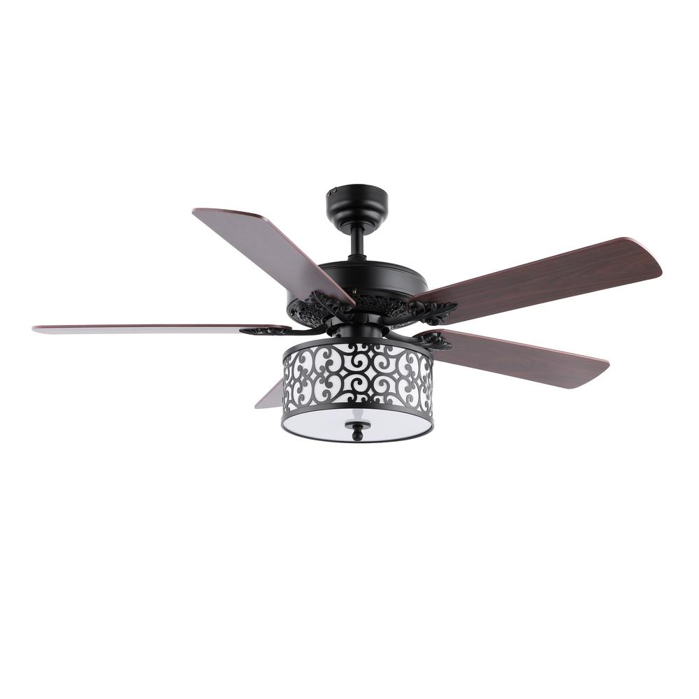 Paolo Farmhouse Industrial Iron Scroll Drum Shade Led Ceiling Fan With Remote. Picture 2