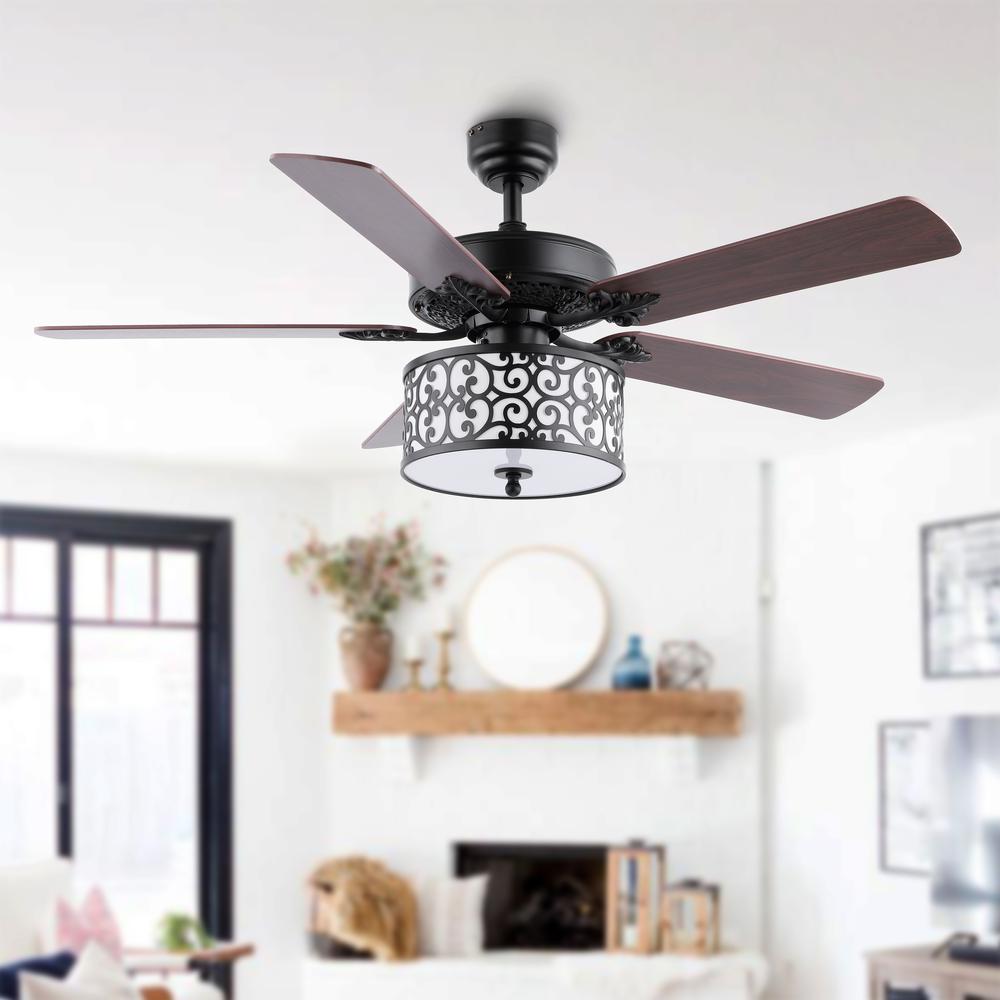 Paolo Farmhouse Industrial Iron Scroll Drum Shade Led Ceiling Fan With Remote. Picture 9