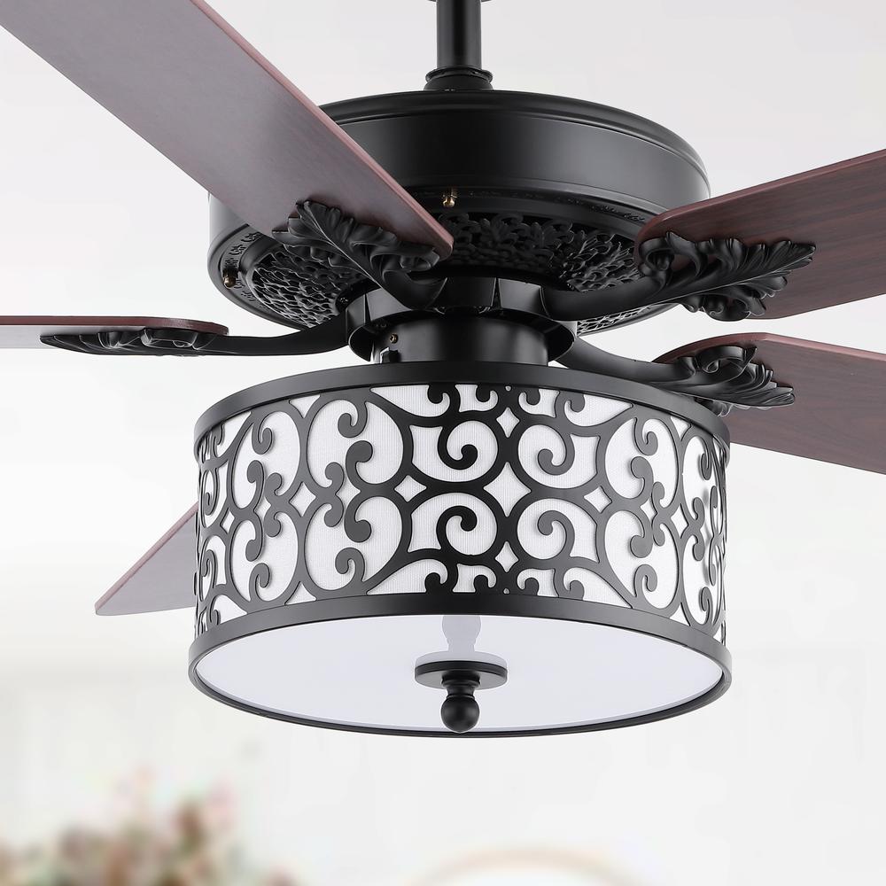 Paolo Farmhouse Industrial Iron Scroll Drum Shade Led Ceiling Fan With Remote. Picture 10