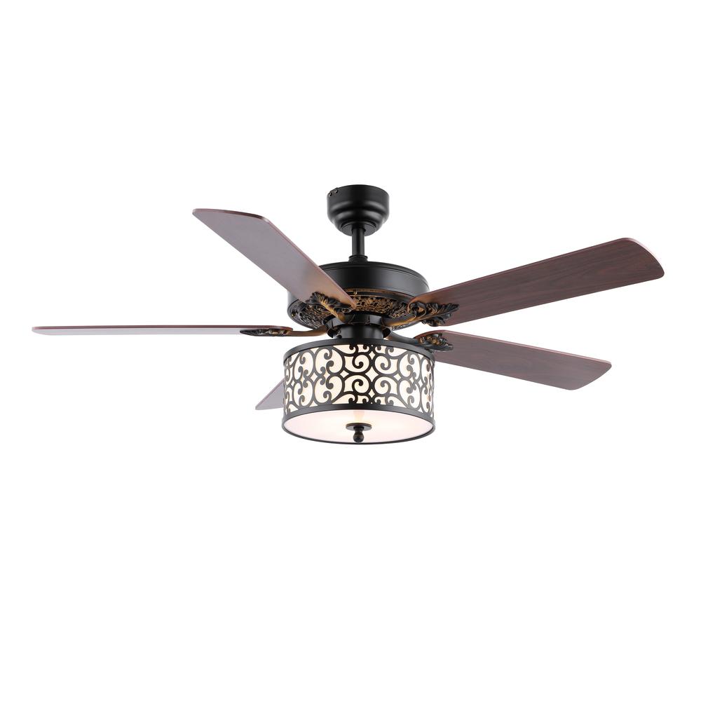 Paolo Farmhouse Industrial Iron Scroll Drum Shade Led Ceiling Fan With Remote. Picture 1