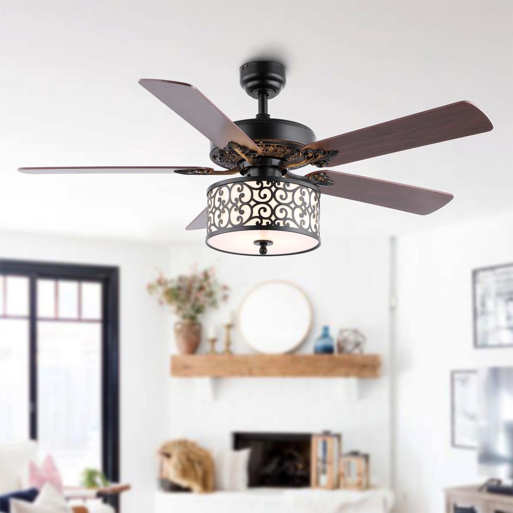 Paolo Farmhouse Industrial Iron Scroll Drum Shade Led Ceiling Fan With Remote. Picture 8