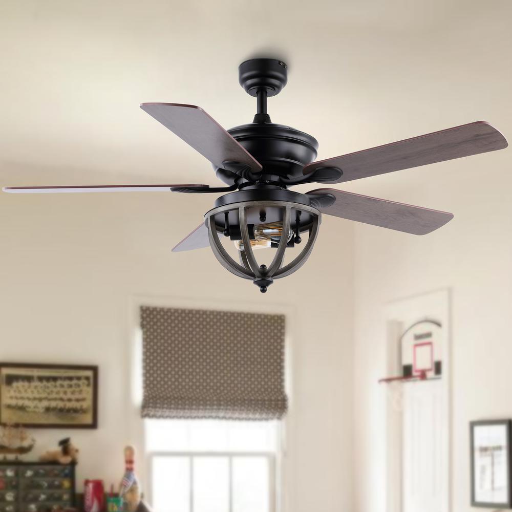 Jasper Farmhouse Industrial Iron Dome Shade LED Ceiling Fan with Remote. Picture 9