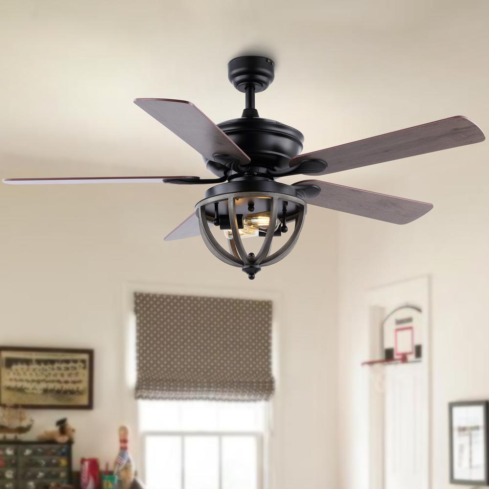 Jasper Farmhouse Industrial Iron Dome Shade LED Ceiling Fan with Remote. Picture 8