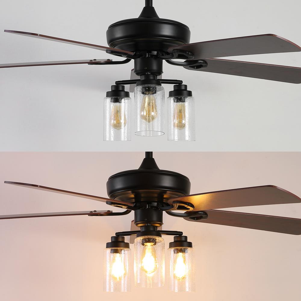 Industrial Iron/Woodseeded Glass Mobile Appremote Controlled LED Ceiling Fan. Picture 13