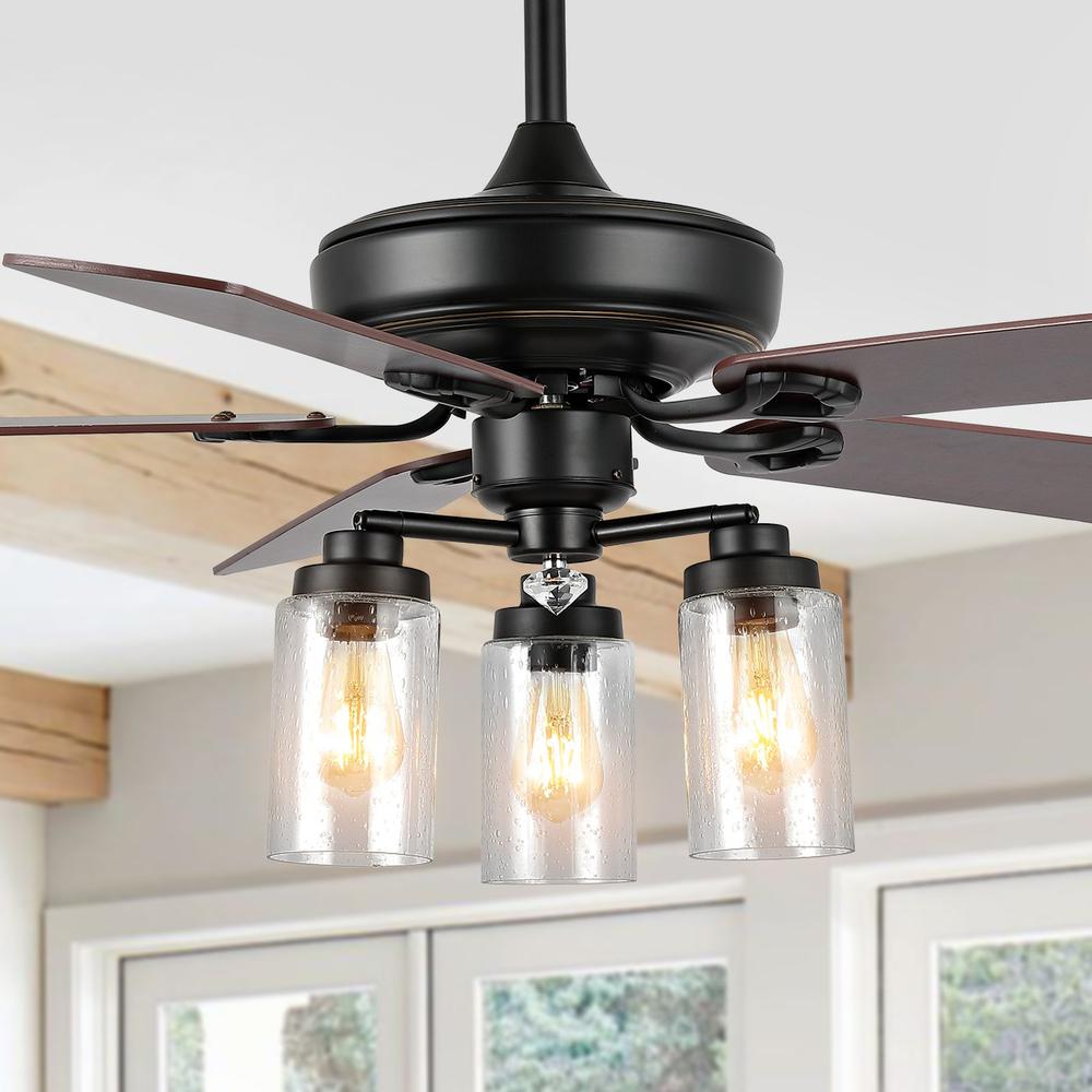Industrial Iron/Woodseeded Glass Mobile Appremote Controlled LED Ceiling Fan. Picture 10