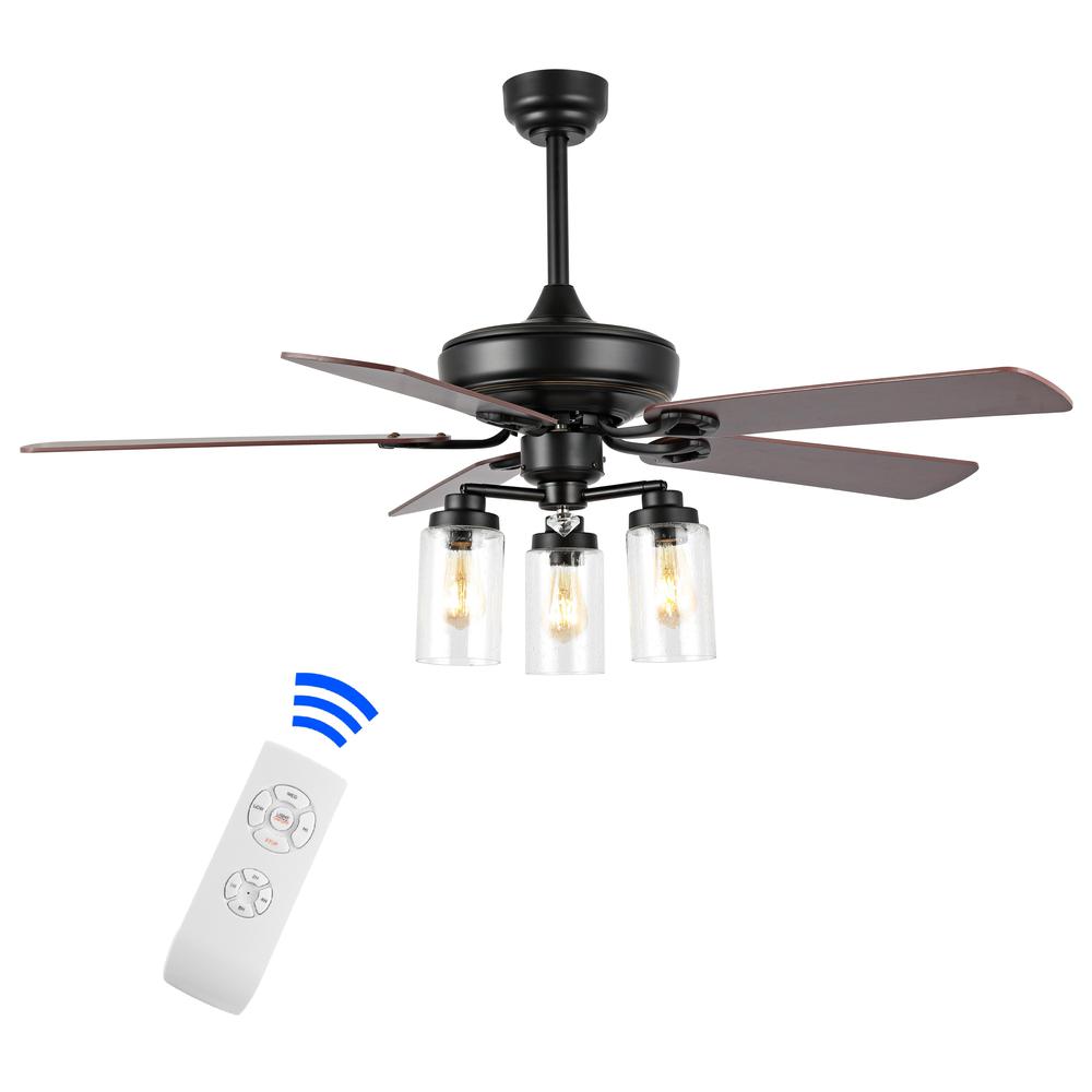 Industrial Iron/Woodseeded Glass Mobile Appremote Controlled LED Ceiling Fan. Picture 9