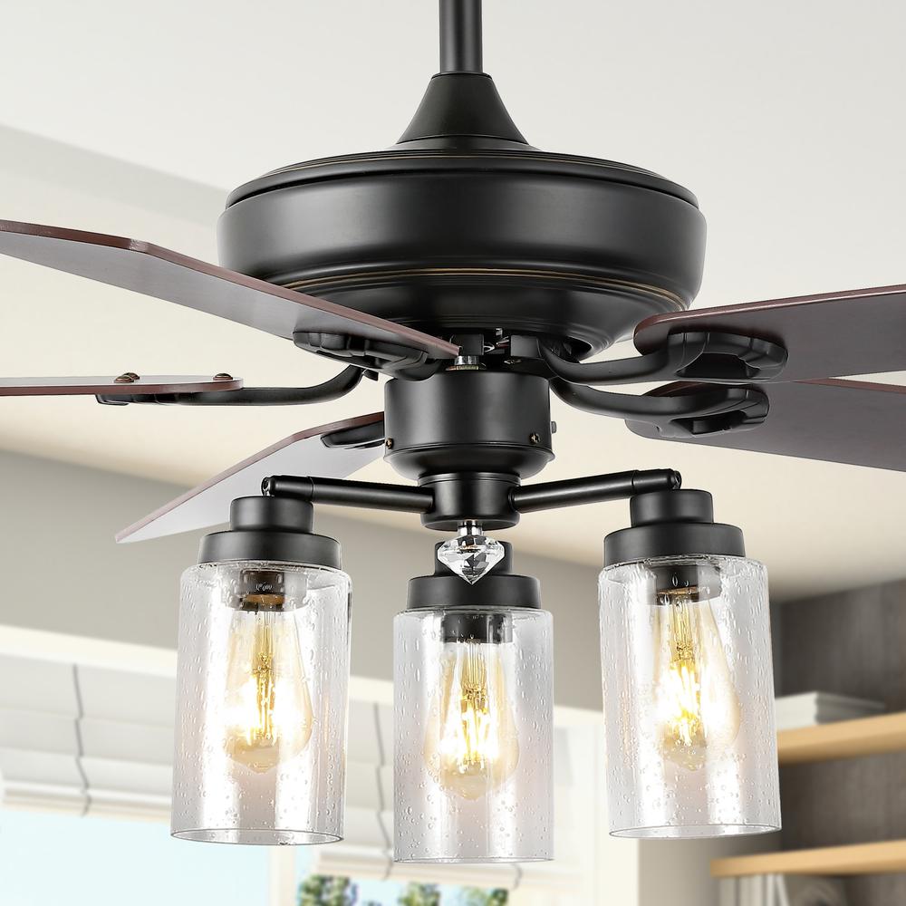 Industrial Iron/Woodseeded Glass Mobile Appremote Controlled LED Ceiling Fan. Picture 11