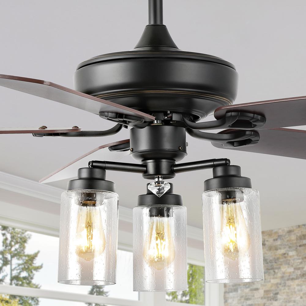 Industrial Iron/Woodseeded Glass Mobile Appremote Controlled LED Ceiling Fan. Picture 12