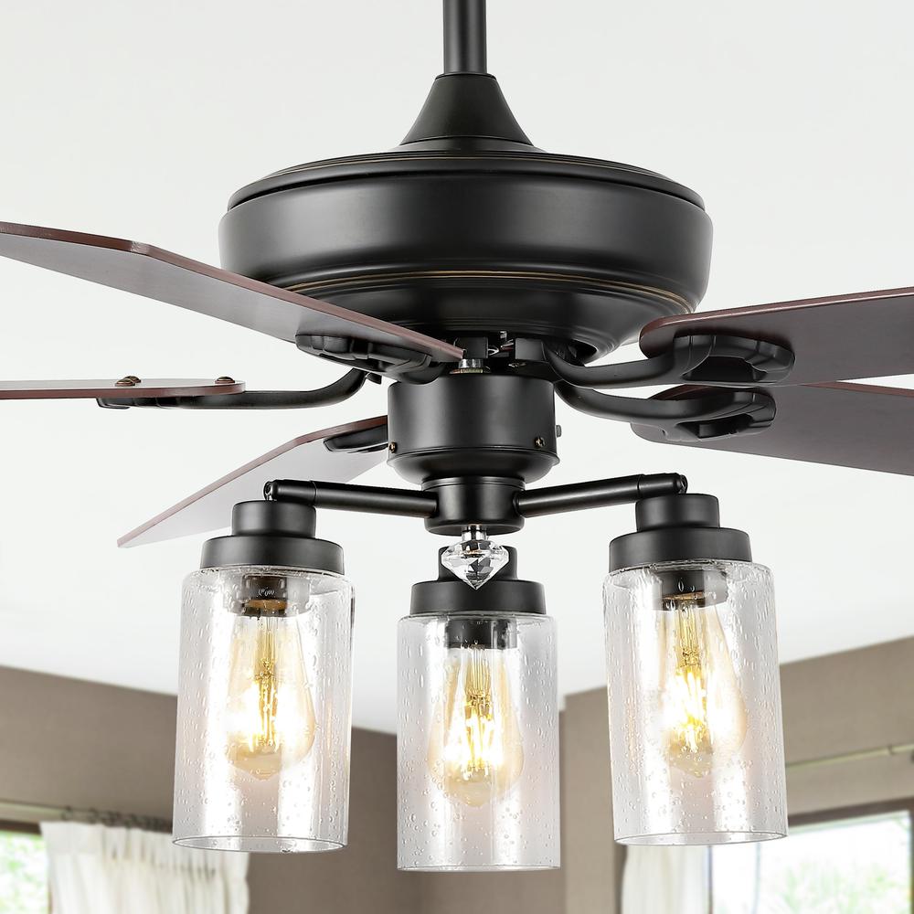 Industrial Iron/Woodseeded Glass Mobile Appremote Controlled LED Ceiling Fan. Picture 14