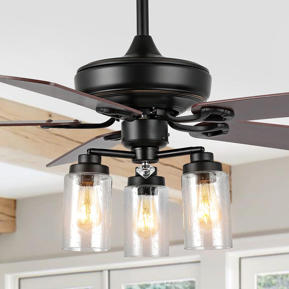 Industrial Iron/Woodseeded Glass Mobile Appremote Controlled LED Ceiling Fan. Picture 15