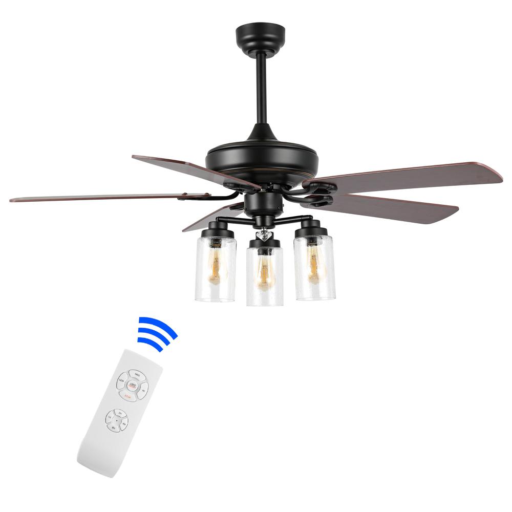 Industrial Iron/Woodseeded Glass Mobile Appremote Controlled LED Ceiling Fan. Picture 1