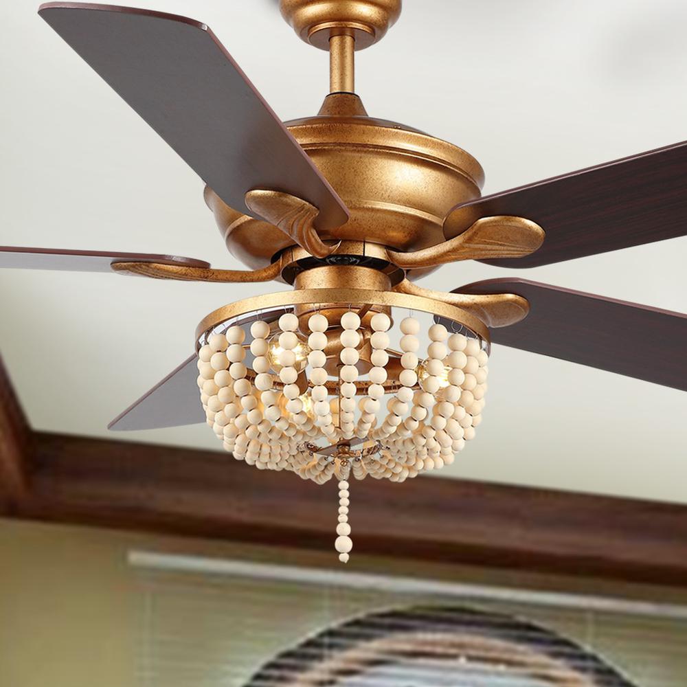 Erin Rustic Farmhouse Iron/Wood Bead Mobile Appremote Controlled Led Ceiling Fan. Picture 10