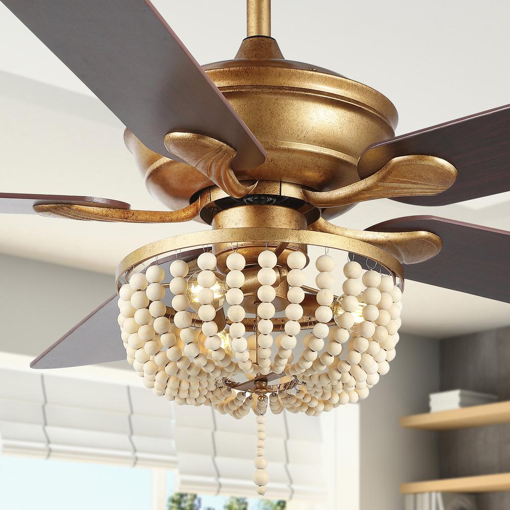 Erin Rustic Farmhouse Iron/Wood Bead Mobile Appremote Controlled Led Ceiling Fan. Picture 11