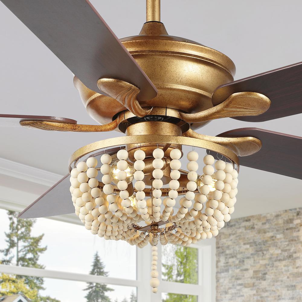 Erin Rustic Farmhouse Iron/Wood Bead Mobile Appremote Controlled Led Ceiling Fan. Picture 12