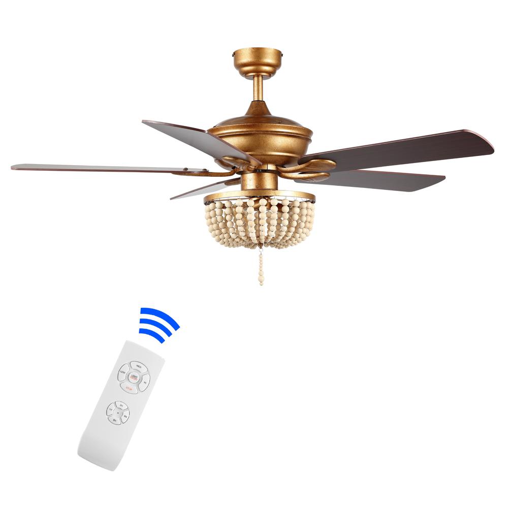 Erin Rustic Farmhouse Iron/Wood Bead Mobile Appremote Controlled Led Ceiling Fan. Picture 1
