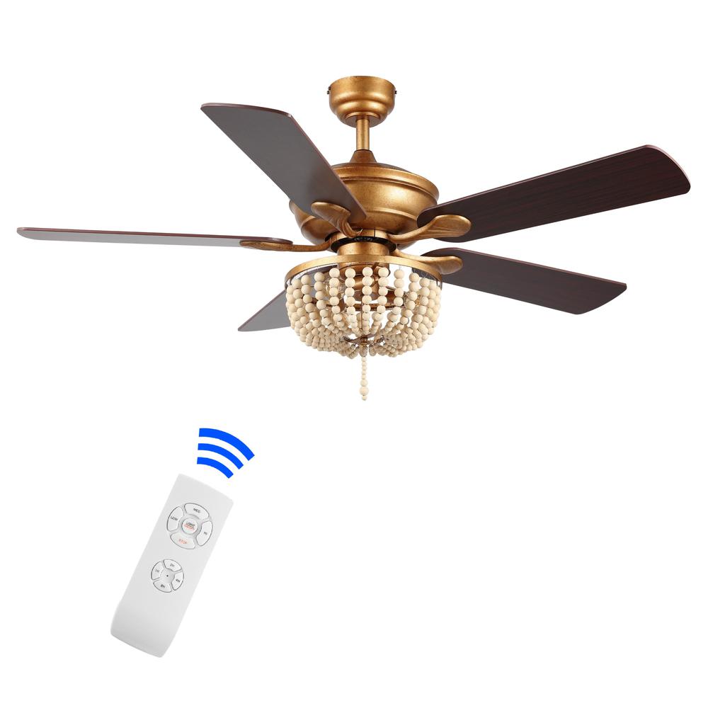 Erin Rustic Farmhouse Iron/Wood Bead Mobile Appremote Controlled Led Ceiling Fan. Picture 4