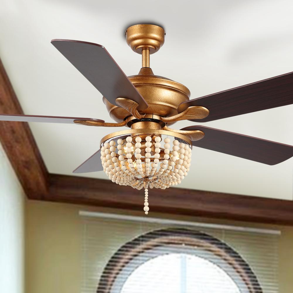 Erin Rustic Farmhouse Iron/Wood Bead Mobile Appremote Controlled Led Ceiling Fan. Picture 7