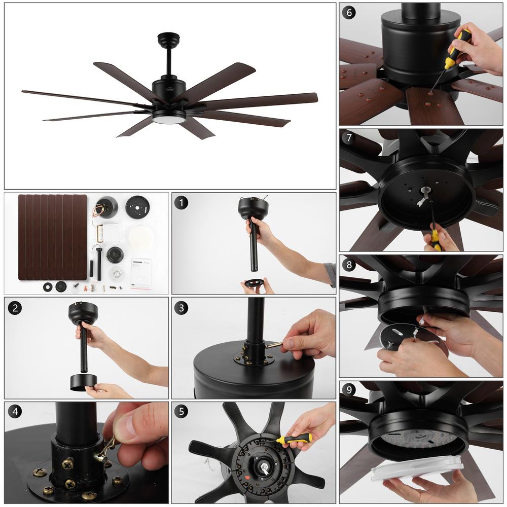 Octo Contemporary Industrial Iron/Plastic Ceiling Fan With Integrated Led Light. Picture 11