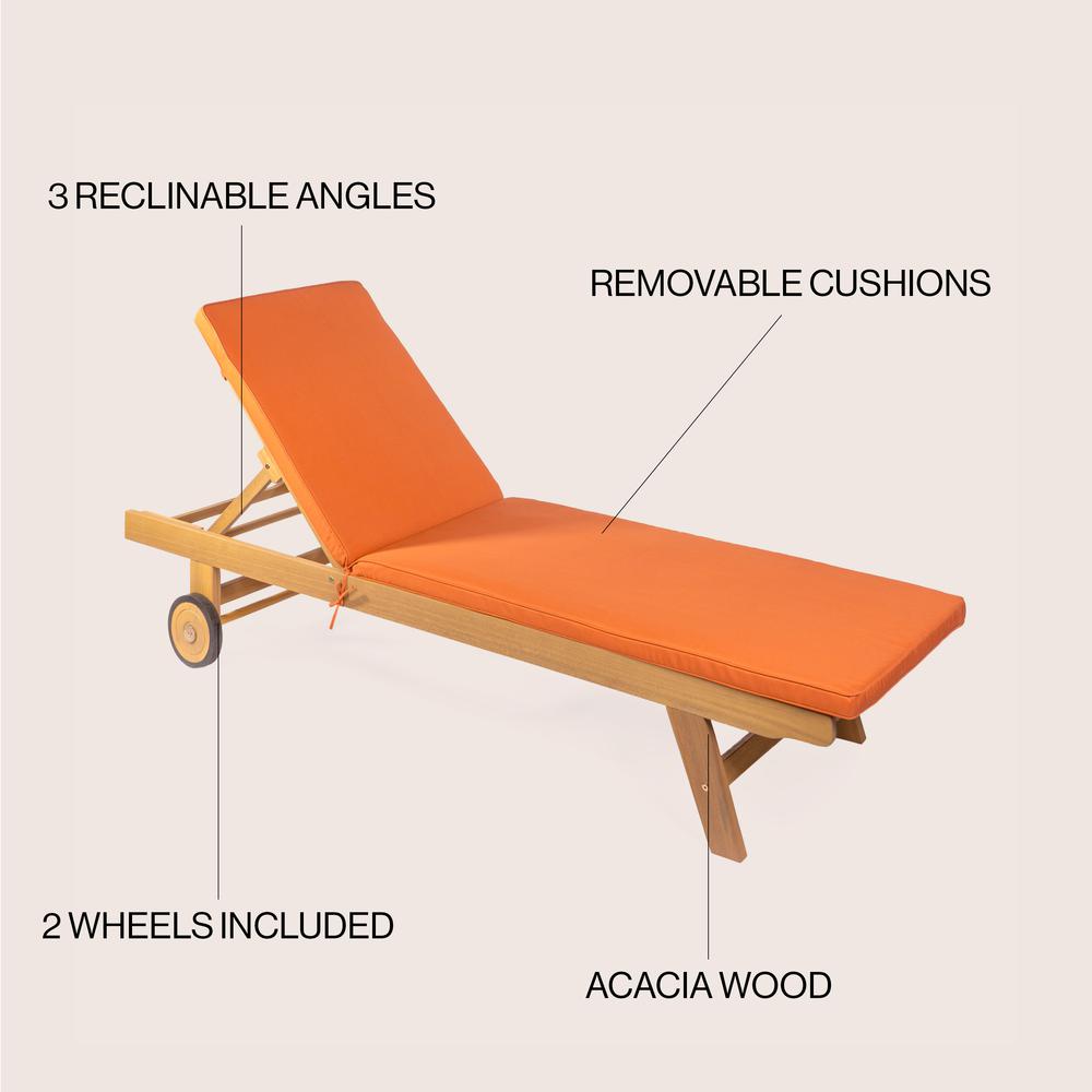 Mallorca Modern Classic Adjustable Acacia Wood Chaise Outdoor Lounge Chair. Picture 5