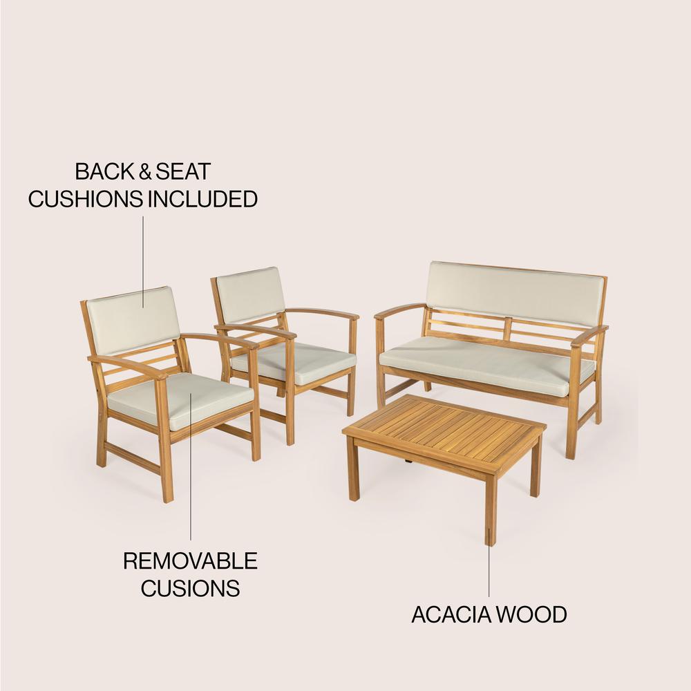 Barclay 4-Piece Modern Coastal Acacia Wood Conversation Outdoor Patio Set. Picture 3