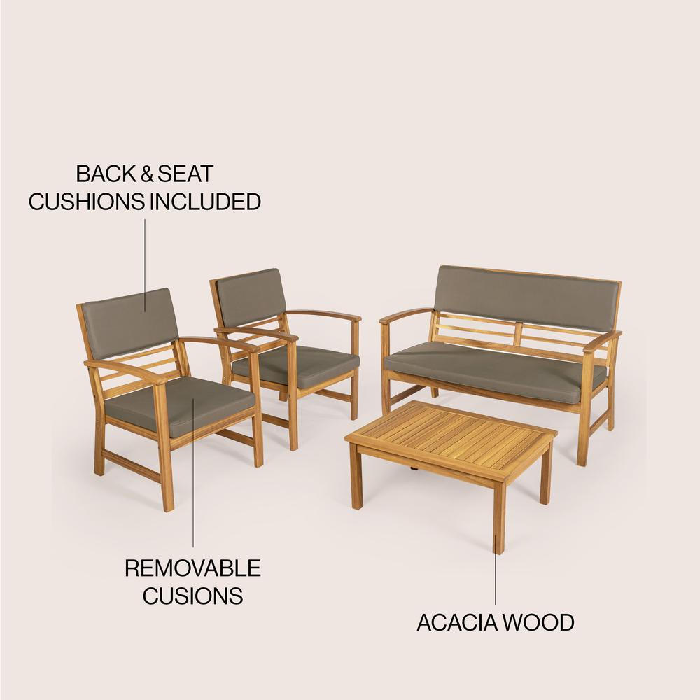 Barclay 4-Piece Modern Coastal Acacia Wood Conversation Outdoor Patio Set. Picture 4