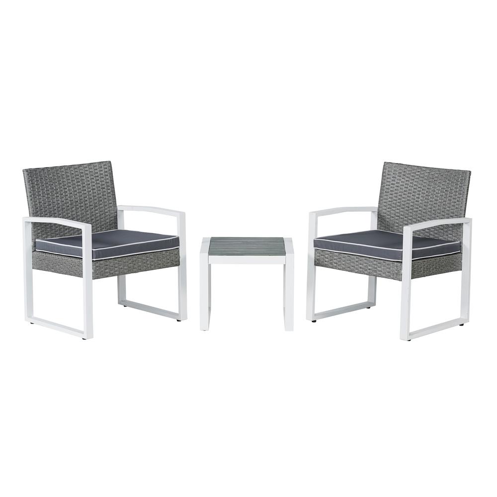 Selby 3-Piece Modern Coastal Faux Wicker Conversation Outdoor Patio Set. Picture 1
