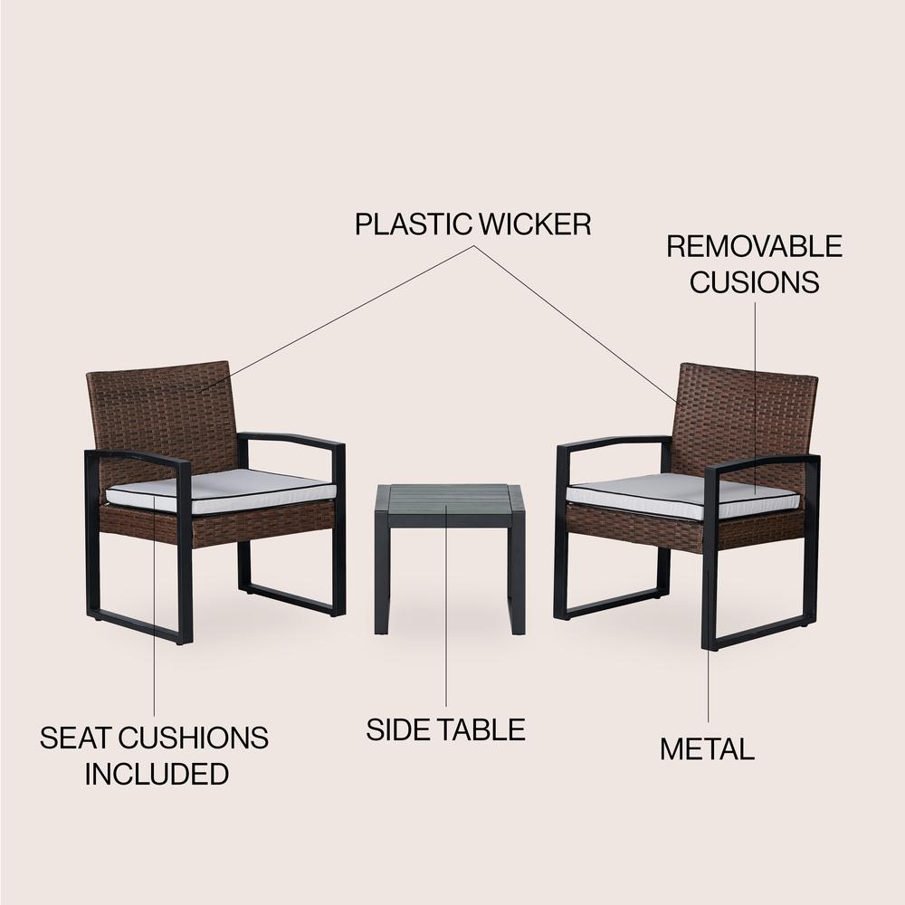 Selby 3-Piece Modern Coastal Faux Wicker Conversation Outdoor Patio Set. Picture 3