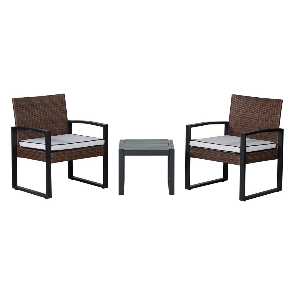 Selby 3-Piece Modern Coastal Faux Wicker Conversation Outdoor Patio Set. Picture 1
