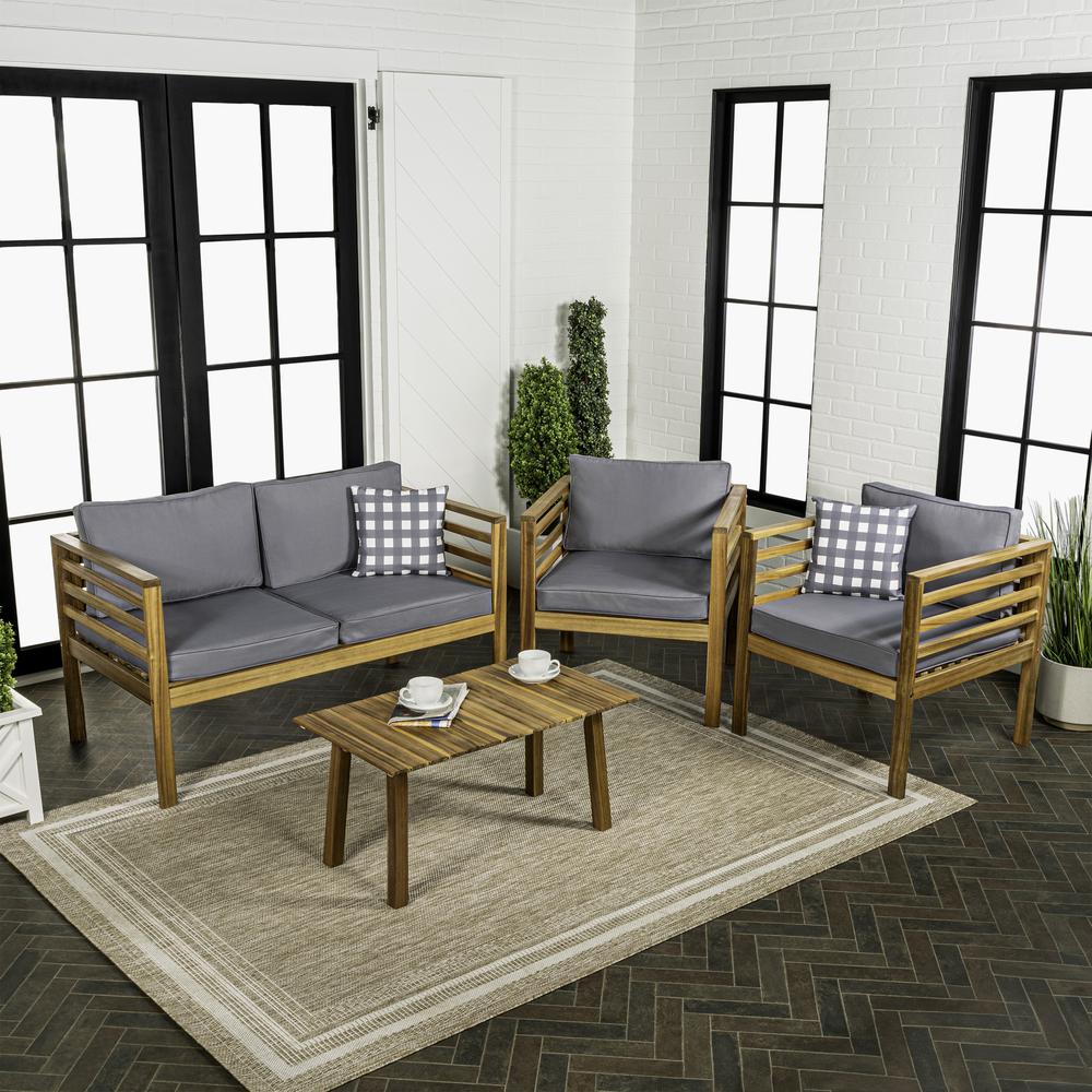 Thom 4-Piece Mid-Century Modern Acacia Wood Outdoor Patio Set. Picture 2