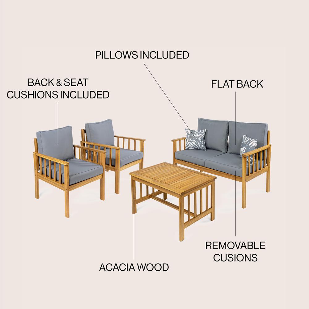 Everly 4-Piece Modern Cottage Acacia Wood Outdoor Patio Set. Picture 3