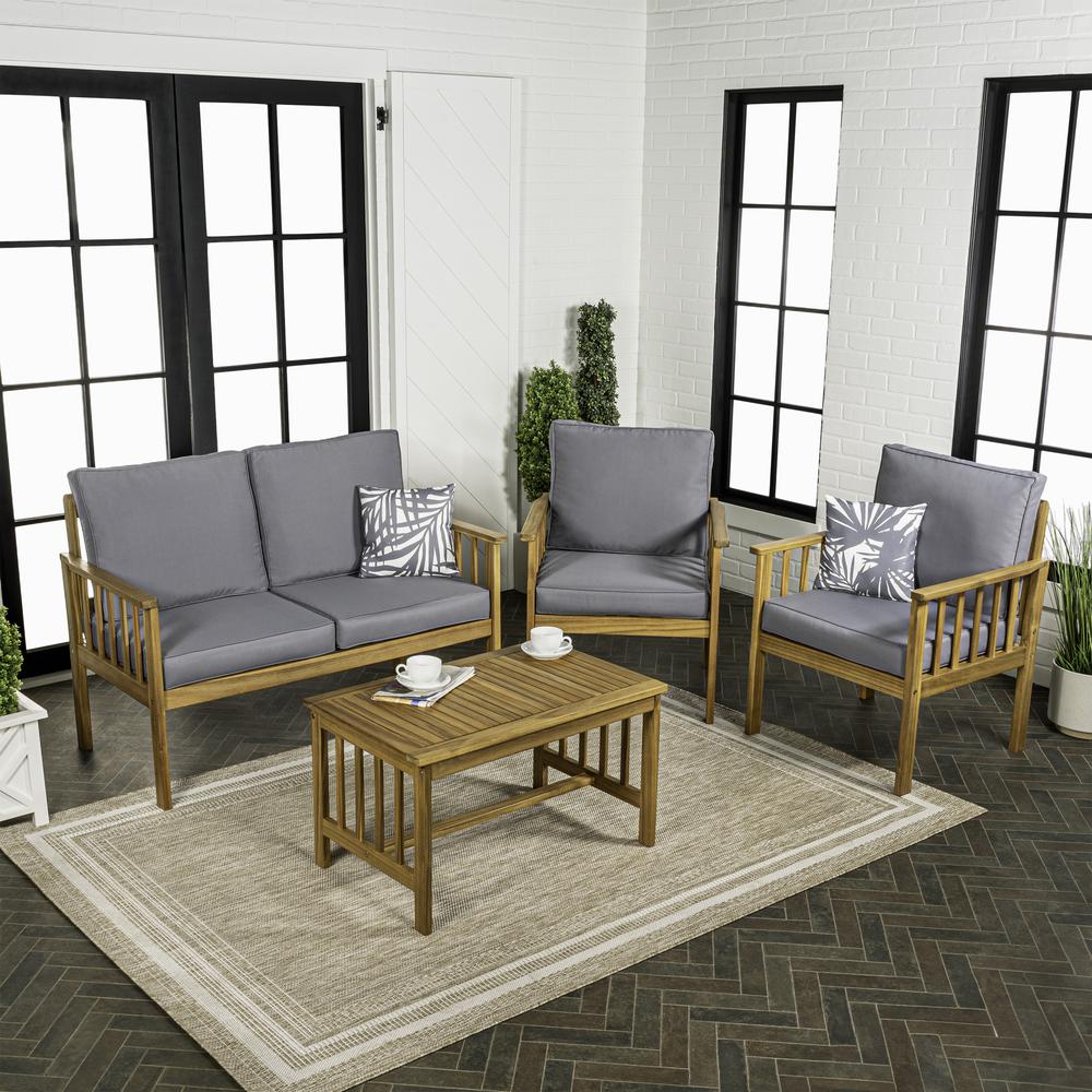 Everly 4-Piece Modern Cottage Acacia Wood Outdoor Patio Set. Picture 2