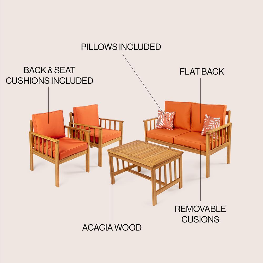 Everly 4-Piece Modern Cottage Acacia Wood Outdoor Patio Set. Picture 3