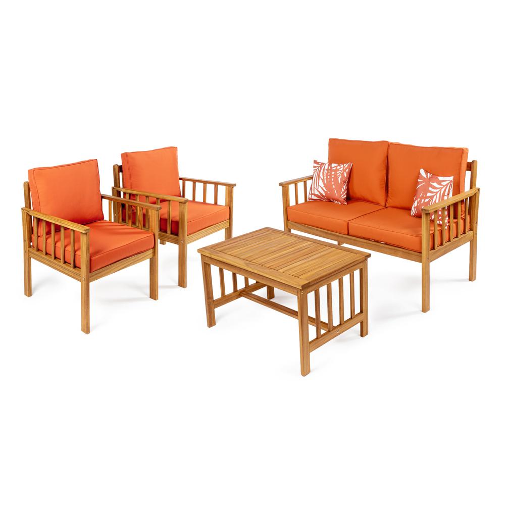 Everly 4-Piece Modern Cottage Acacia Wood Outdoor Patio Set. Picture 1