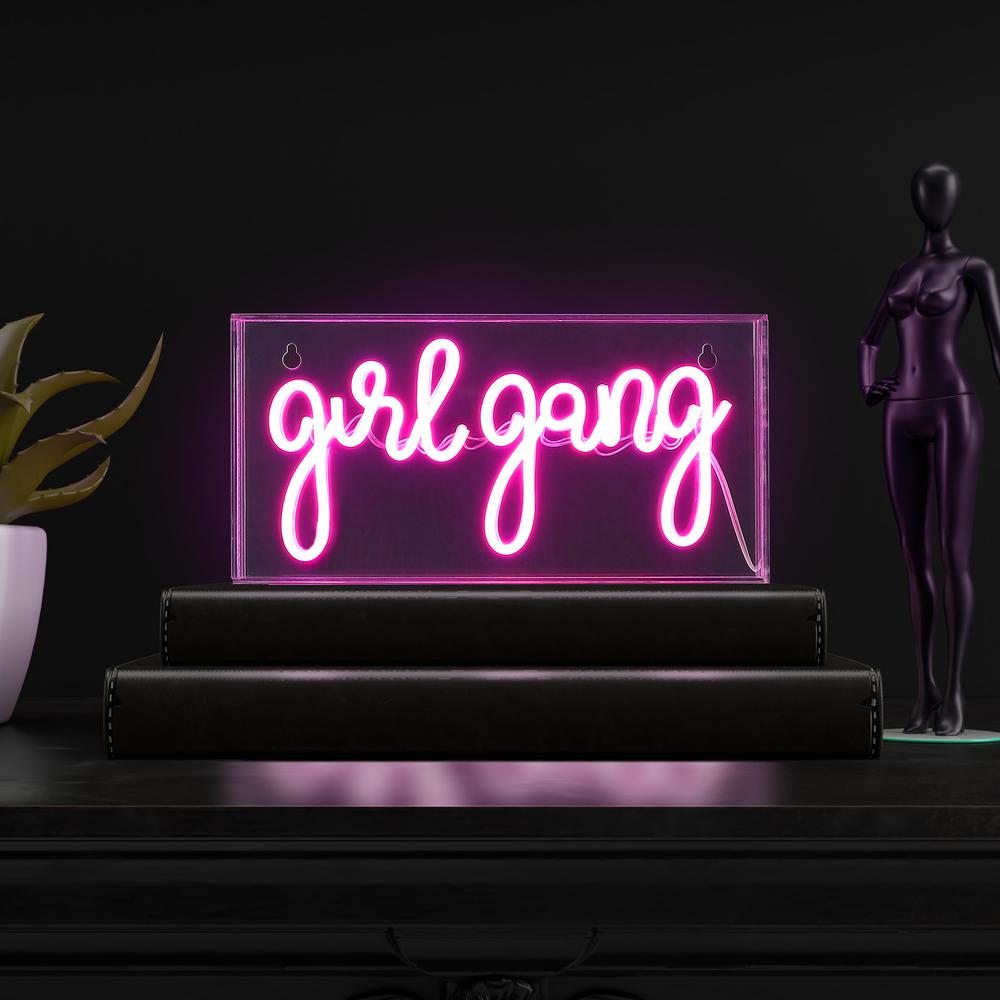 Girl Gang Contemporary Glam Acrylic Box USB Operated LED Neon Light. Picture 5