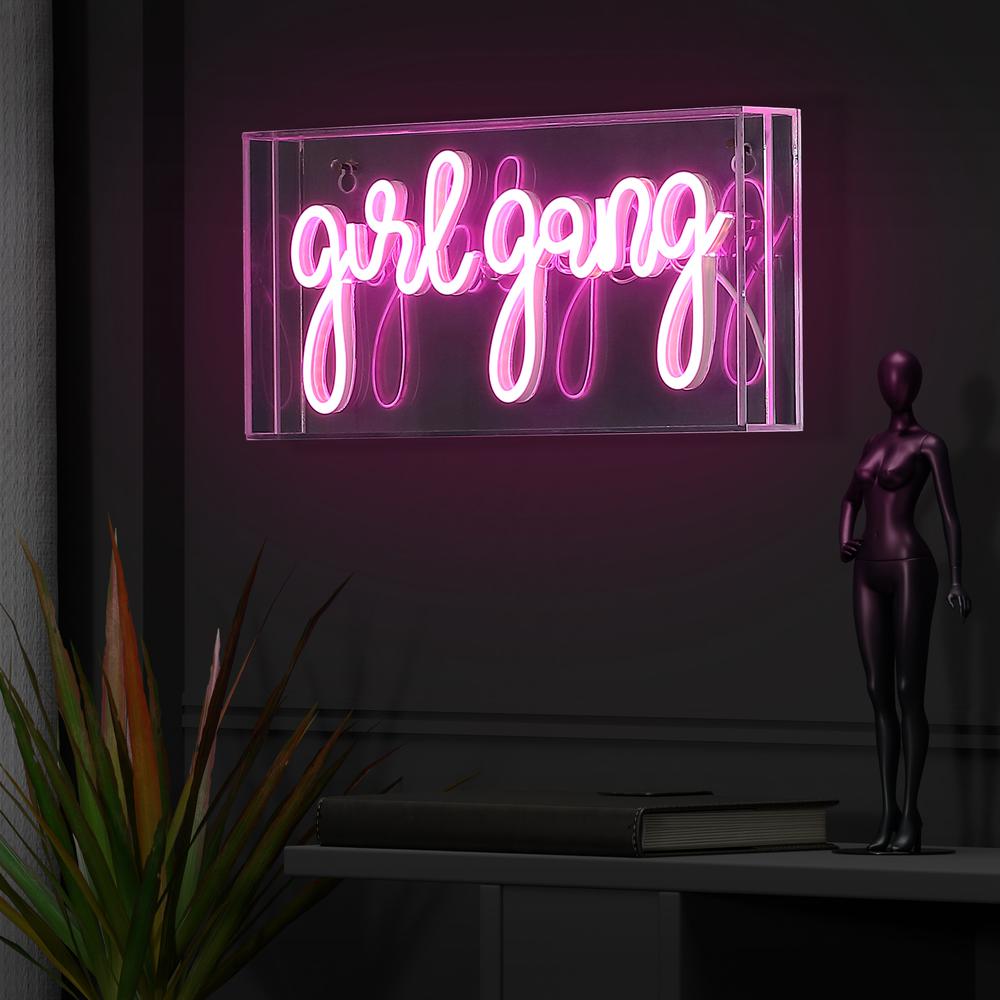 Girl Gang Contemporary Glam Acrylic Box USB Operated LED Neon Light. Picture 6
