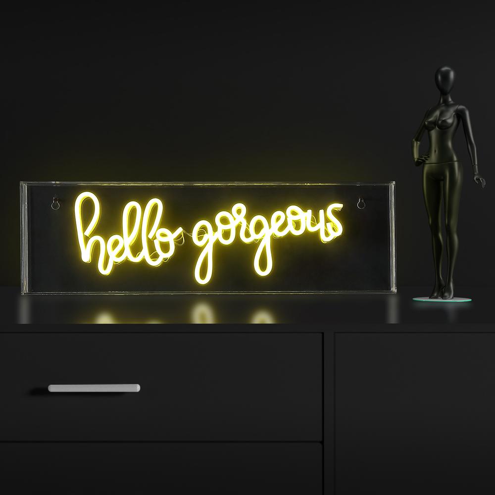 Hello Gorgerous Contemporary Glam Acrylic Box Usb Operated Led Neon Light. Picture 5