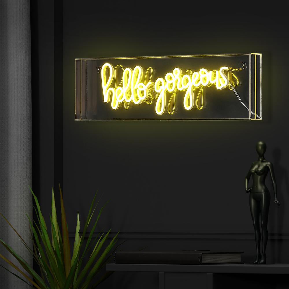 Hello Gorgerous Contemporary Glam Acrylic Box Usb Operated Led Neon Light. Picture 6