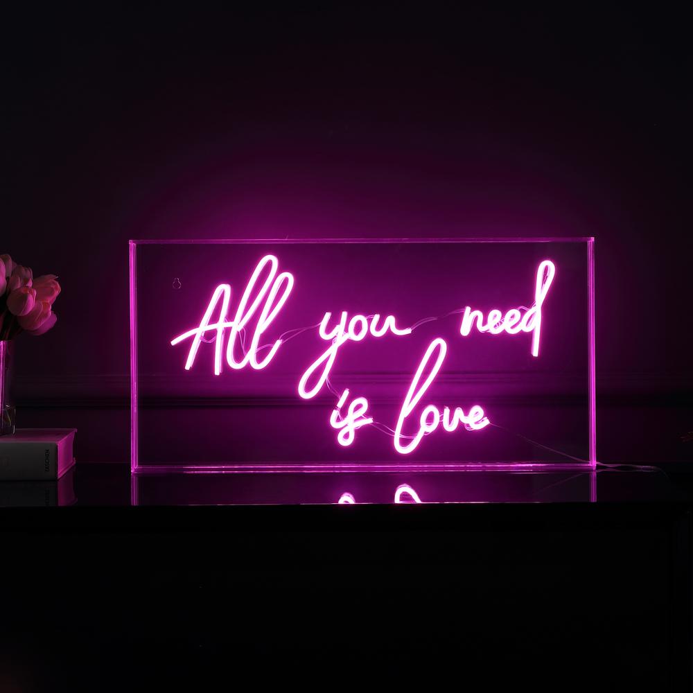 USB All You Need Is Love Glam Acrylic Box USB Operated LED Neon Light. Picture 5