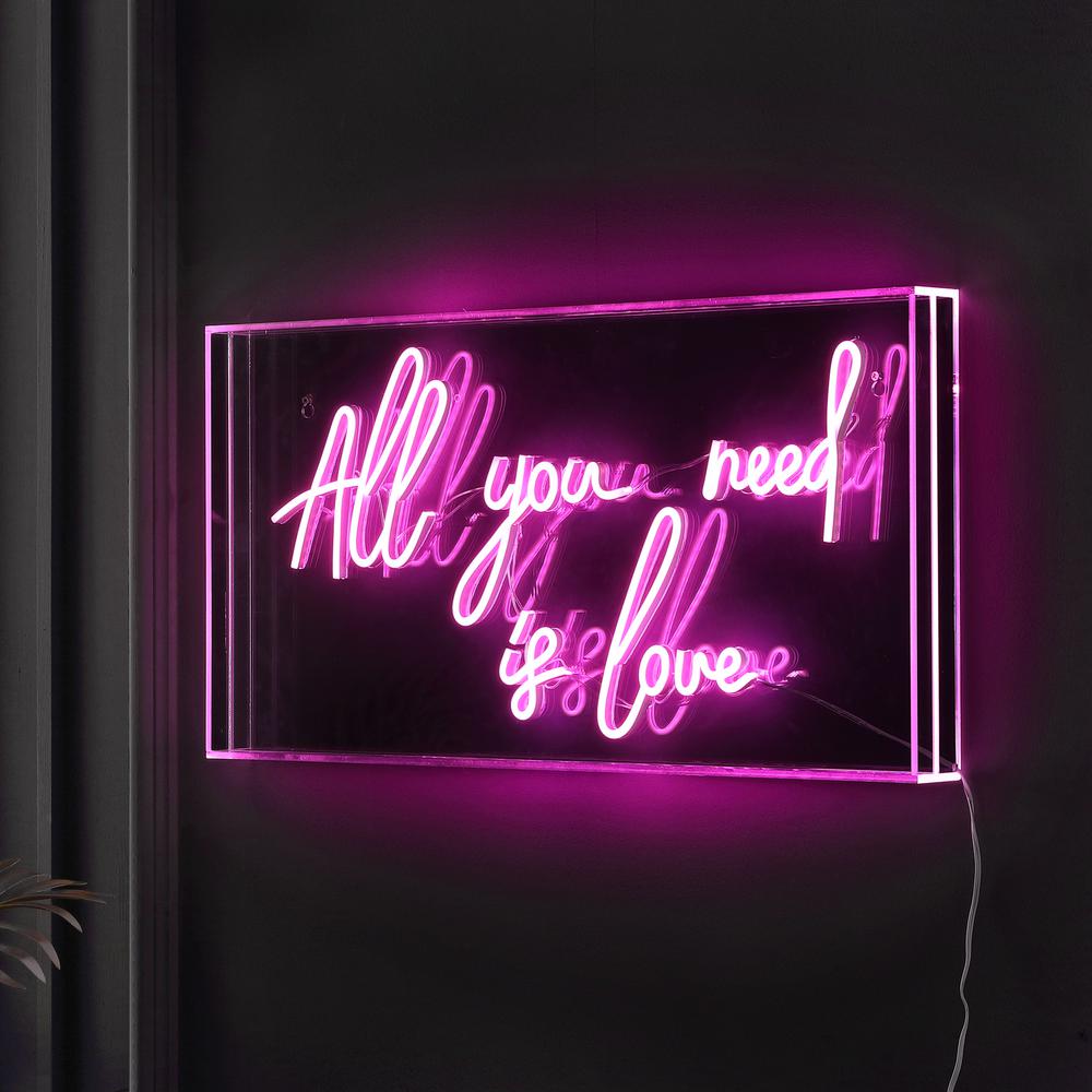 USB All You Need Is Love Glam Acrylic Box USB Operated LED Neon Light. Picture 2