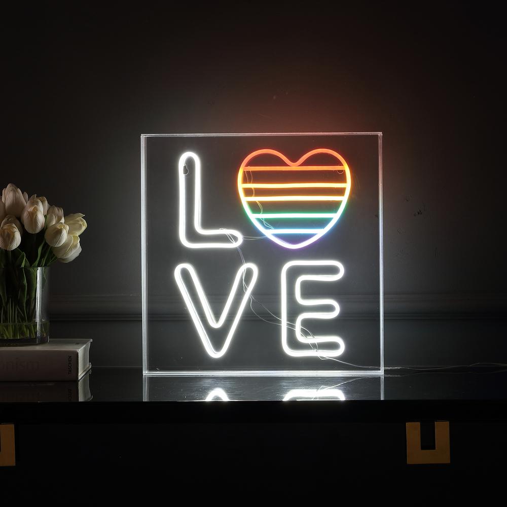 Love Square Contemporary Glam Acrylic Box Usb Operated Led Neon Light. Picture 5