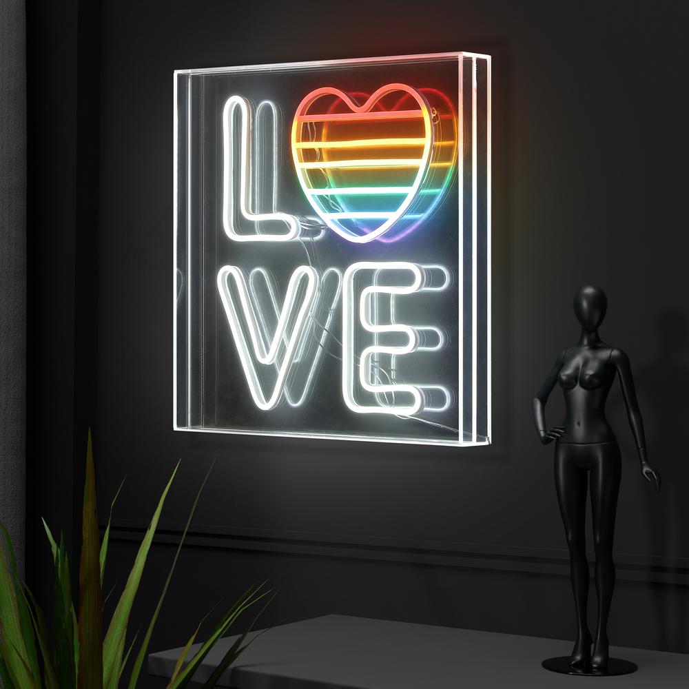 Love Square Contemporary Glam Acrylic Box Usb Operated Led Neon Light. Picture 7