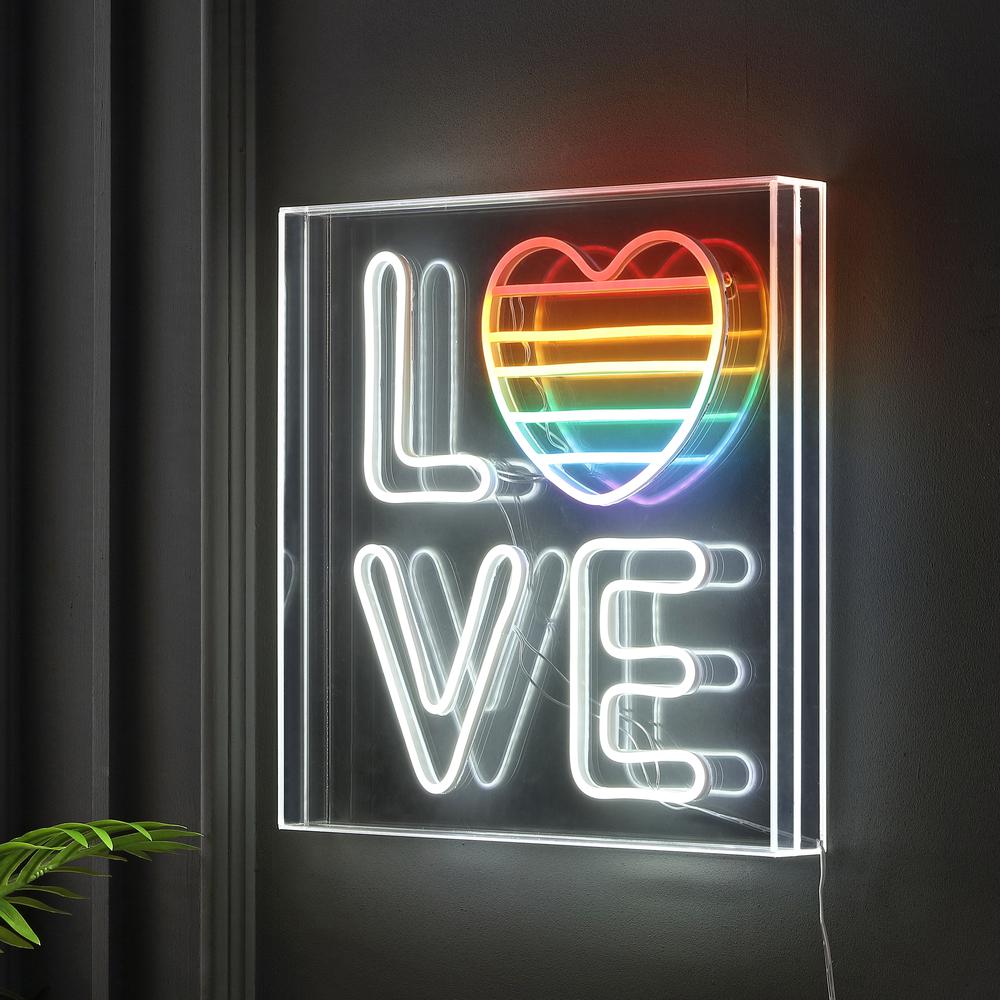 Love Square Contemporary Glam Acrylic Box Usb Operated Led Neon Light. Picture 2