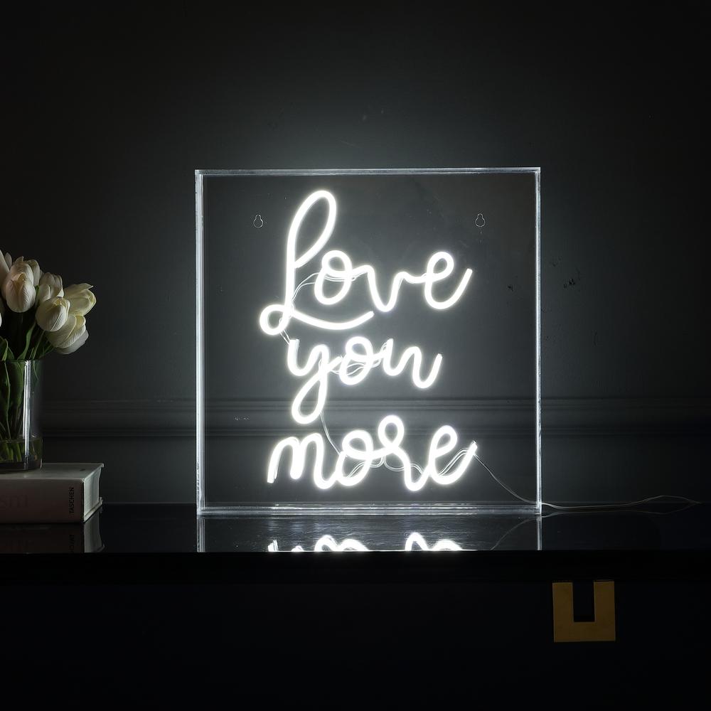 Love You More Square Contemporary Glam Acrylic Box USB Operated LED Neon Light. Picture 5